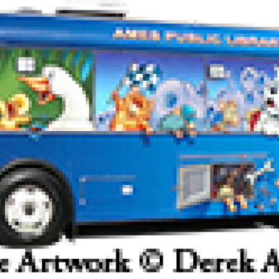 Ames Public Library's Bookmobile. Artwork copyright Derek Anderson