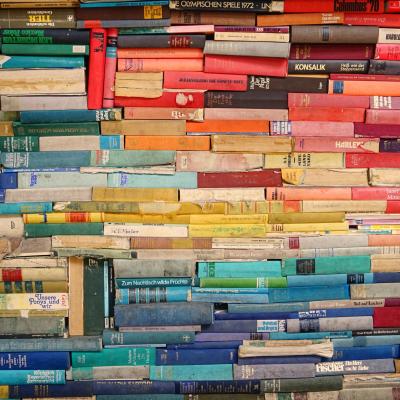 Colorful wall of books