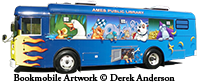 Ames Public Library's Bookmobile. Artwork copyright Derek Anderson